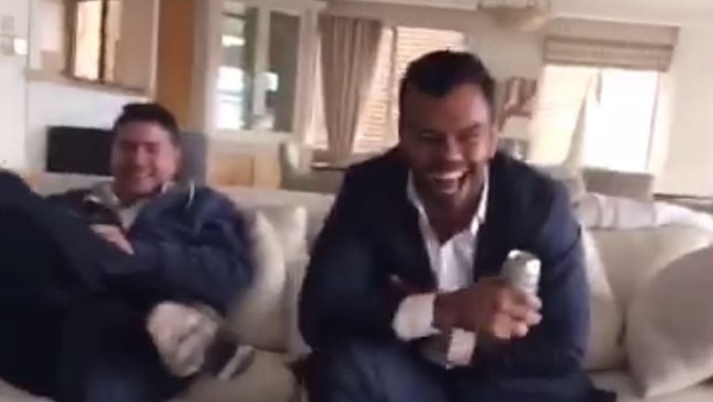 Screengrabs of Stu Laundy and Kurtley Beale video from the NRL memes facebook page