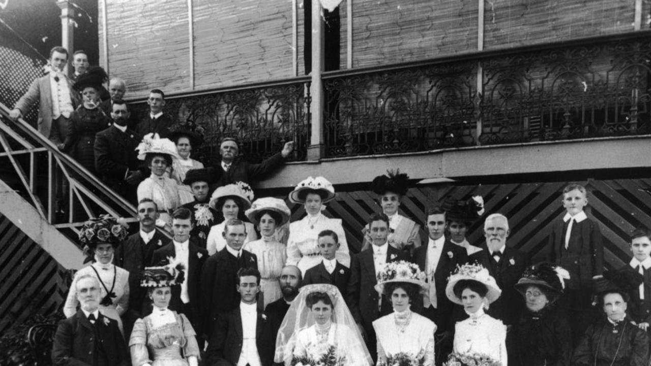 Wedding group in front of a Queenslander house, 1900-1910. Source: State Library of Queensland.
