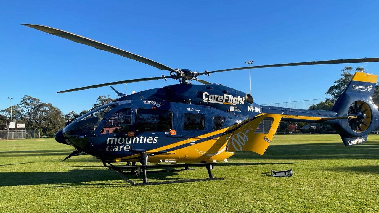 The Mounties Care CareFlight Helicopter was tasked by NSW Ambulance to respond to Springwood, where a woman in her 80s sustained chest and arm injuries after being struck by a car. Picture: CareFlight.