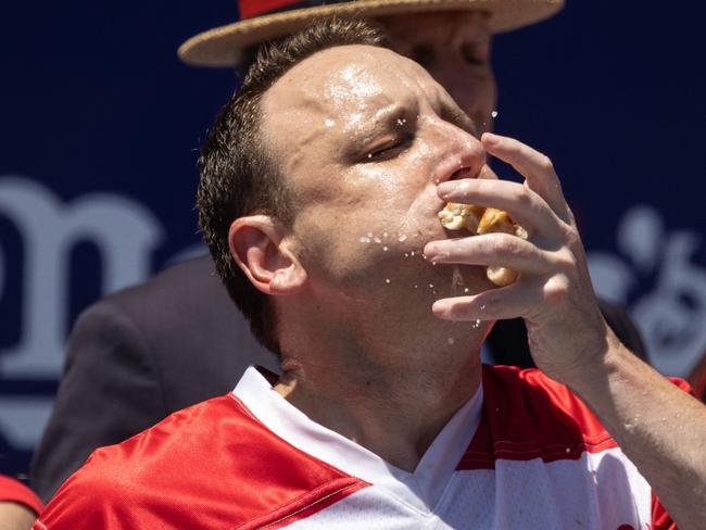 The world’s number one competitive eater Joey Chestnut was banned from this year’s famous Nathan’s Hot Dog Eating Contest. Picture: Yuki IWAMURA / AFP