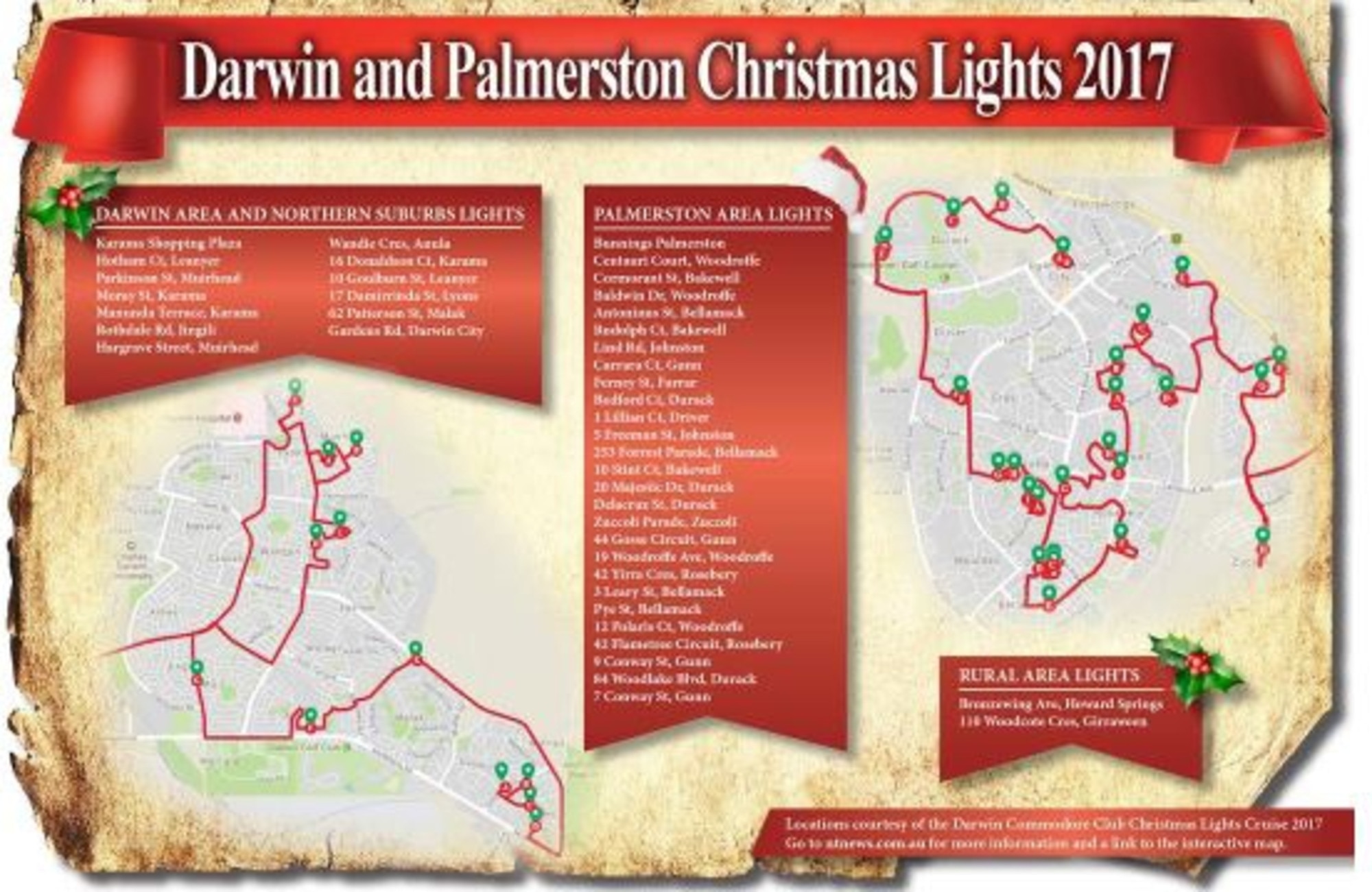 Darwin and Palmerston Christmas lights interactive map and full list