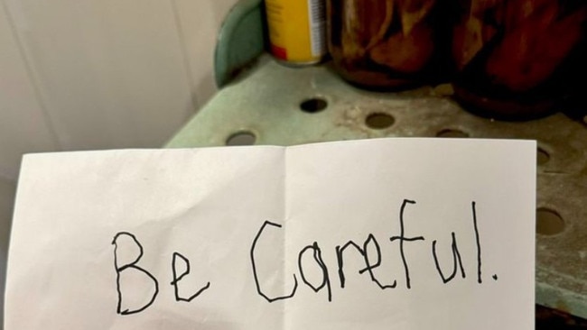 The threatening note left at the bakery. Picture: Supplied