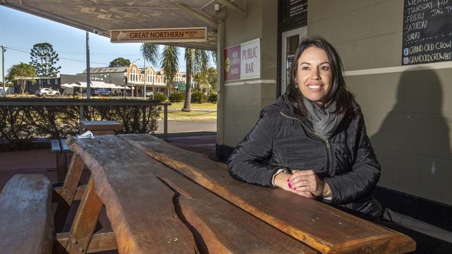 Heather Middleton, duty manager of the Grand Old Crow Hotel in Crows Nest, has witnessed a large number of new residents coming to town. Picture: Nev Madsen.