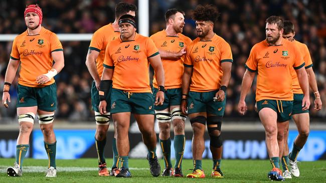 Wallabies players after losing to New Zealand in September. Picture: Getty Images