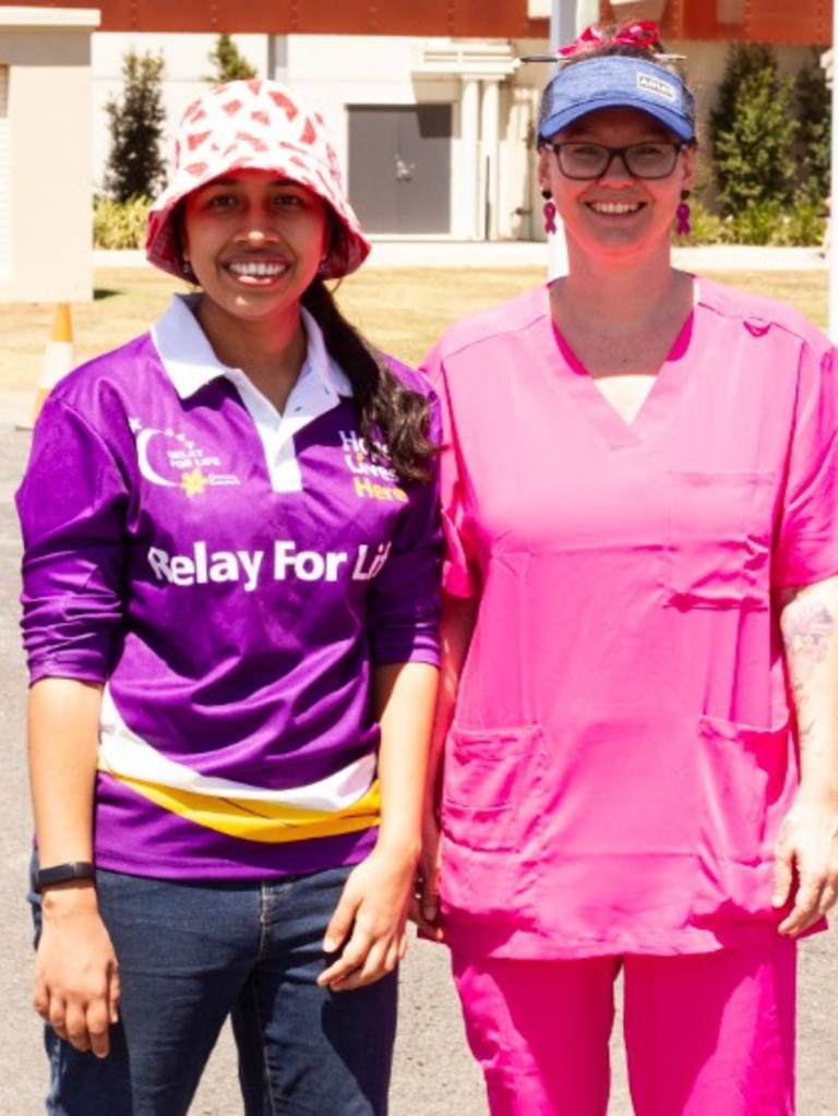 Yashna Lal and Krystal Cauchi of the Wide Bay Hospital Health Service at the 2023 Bundaberg Relay for Life.