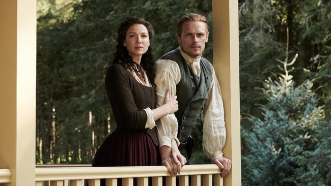 Caitriona Balfe and Sam Heughan in a scene from Outlander. Picture: Foxtel.