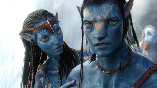 Zoe Saldana as Neytiri and Sam Worthington's character Jake Sully in a scene from the 2009 blockbuster.