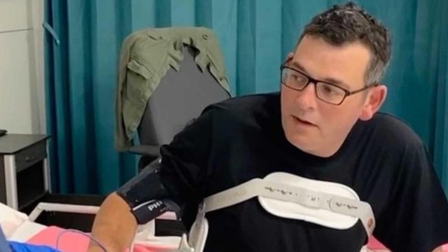 Victorian Premier Daniel Andrews says he won’t be back to work before the May State Budget, as he makes a “slow and steady” recovery after fracturing his spine in a fall last month. Picture: Supplied