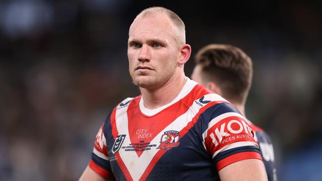 SYDNEY, AUSTRALIA - SEPTEMBER 11: Matthew Lodge of the Roosters looks dejected after a loss during the NRL Elimination Final match between the Sydney Roosters and the South Sydney Rabbitohs at Allianz Stadium on September 11, 2022 in Sydney, Australia. (Photo by Mark Kolbe/Getty Images)