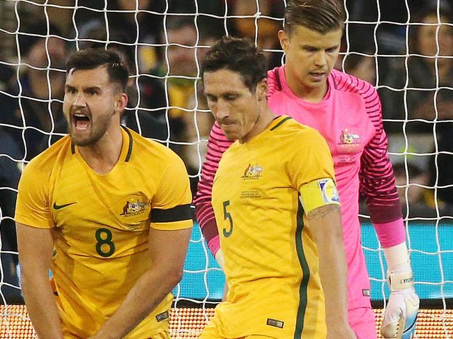 Socceroos V Brazil at the M.C.G. , 13th June, Melbourne Australia.  Thiago Silva of Brazil headers the ball past Australia's Mitch Langerak in the second half. Picture : George Salpigtidis