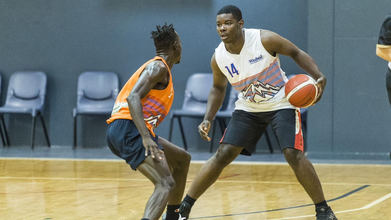 Christ Kitapindu for the Mustangs in the 2021 Toowoomba Basketball League. Picture: Kevin Farmer