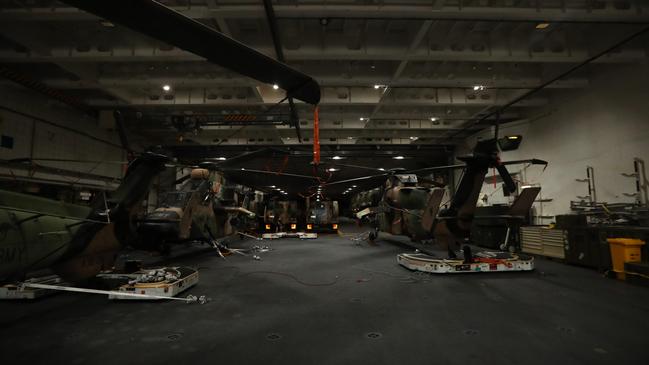 Inside the HMAS Adelaide ahead of Exercise Keris Woomera, the first bilateral amphibious activity exercise between the Australian Defence Force and Indonesian National Armed Forces. Picture: Zizi Averill