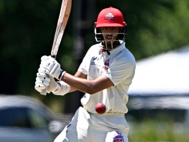 FootscrayÃs Aiman Nadeem during the Victorian Premier Cricket Footscray v Northcote cricket match at Henry Turner Reserve in Footscray, Saturday, Nov. 18, 2023. Picture: Andy Brownbill