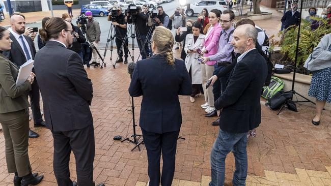 Redlands Mayor Karen Williams addresses the media after pleading guilty to a high-range drink driving charge, following a traffic crash in Cleveland on June 23. Picture: Matthew Poon