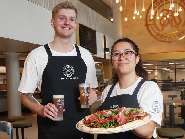 St Andrews Beach Brewery opens at Melbourne Park precinct. L to R staff - Hudsyn and Rebecca. . Friday, August 23. 2024. Picture: David Crosling