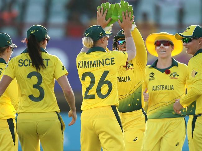 Austraila celebrate a run out in their victory over Ireland. Picture: Getty