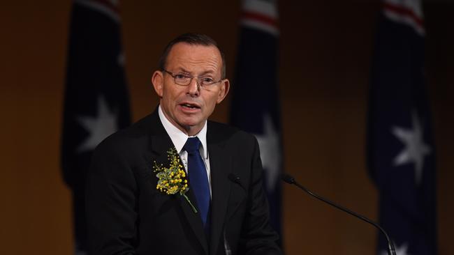 Tony Abbott as prime minister speaks during a national memorial service to honour victims of the downing of Malaysian Airlines Flight 17 over eastern Ukraine in 2014. Picture: AAP