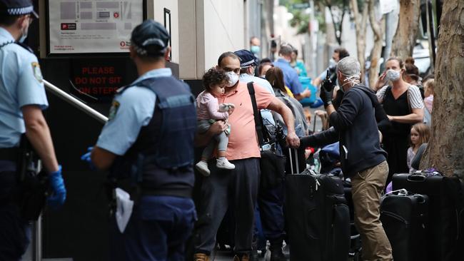 Travellers about to start their two-week long lockdown in Surry Hills.