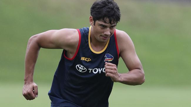 Shane McAdam tries to impress at Crows training. Picture Sarah Reed