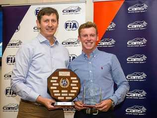 AWARD WIN: Queensland CAMS executive member Chris McMahon (left) presents the Will Power award to Toowoomba's Will Brown. The award recognises Queensland's best young driver. Picture: Contributed