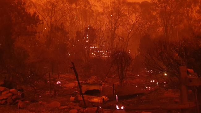 The scene when survivors emerged from the Nerrigundah fire shed that saved their lives. Picture: Siobhan Threlfall