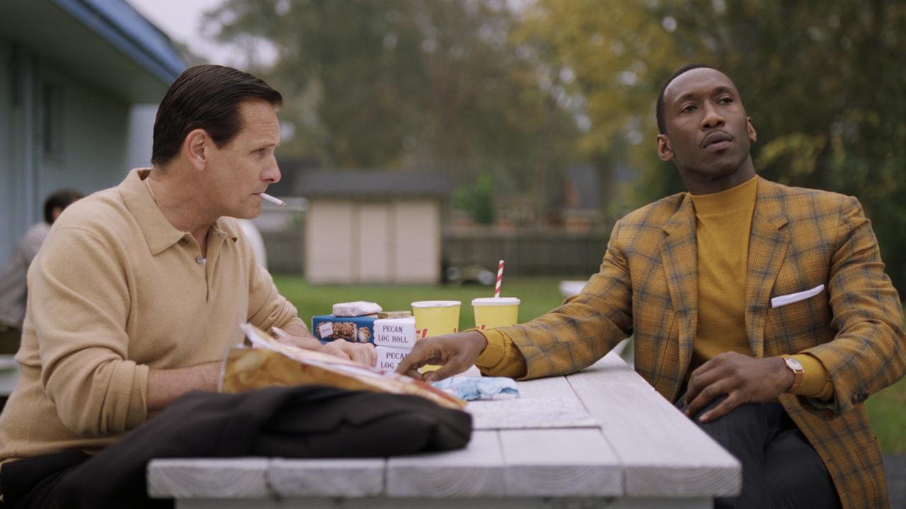 Viggo Mortensen (Tony Lip) and Mahershala Ali (Dr Don Shirley) star in Green Book.