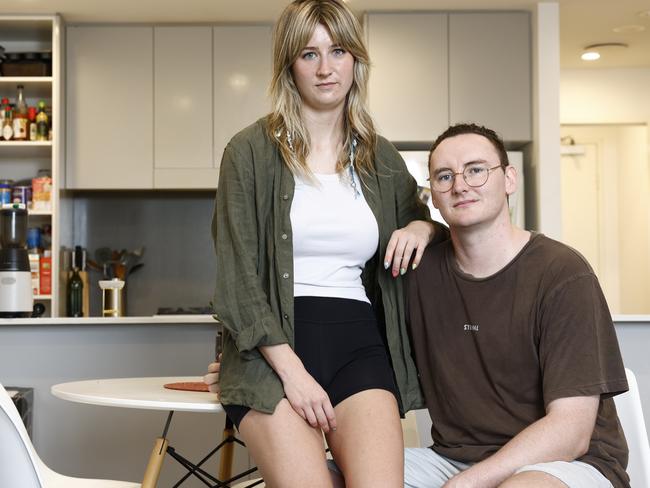 WEEKEND TELEGRAPH 1ST MARCH 2024Pictured at their rented apartment in Marrickville is Cecilia Hollins and Jack Ellis.They have spent months trying to find a new property after experiencing a rental increase. Picture: Richard Dobson