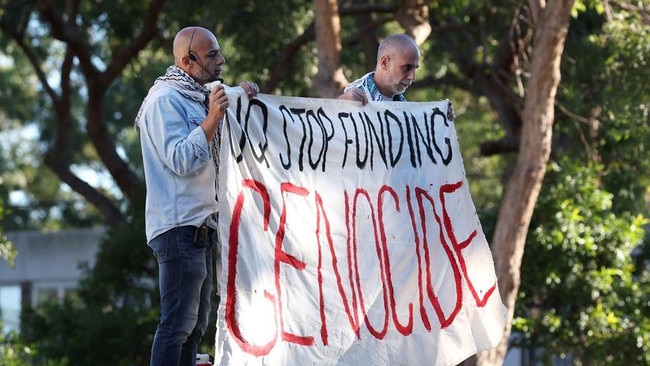 Subhi Awad, right, who runs We Vote for Palestine, has participated in numerous pro-Palestine protests. Picture: Liam Kidston