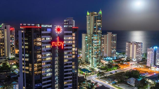 The Ruby Tower in Surfers Paradise, built by the failed Ralan Group. Picture: Quentin Tod