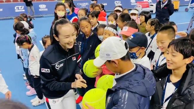 An image released by Chinese state media purportedly showing Peng Shuai at a junior tennis event in Beijing.