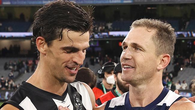 Scott<b/>Pendlebury and Joel Selwood reaching game 350 was a highlight of the season. Picture: Michael Klein