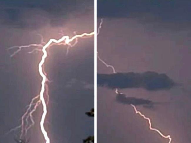 Lightning strikes captured from Sunday's storm at Wheatvale in the Southern Downs. Photo: Trevor Dawes