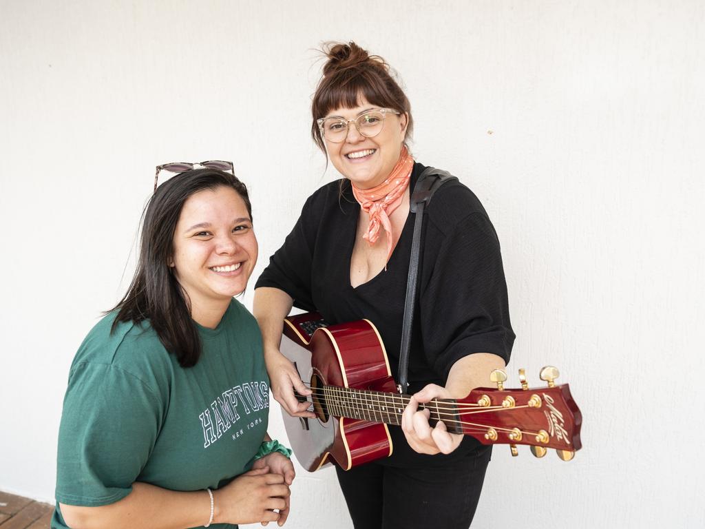 Vanessa Muller (left) performing as V Miiller with Sue Ray after providing the music (separately) at the Indigenous Artisan Markets at The Lighthouse, Saturday, December 17, 2022.