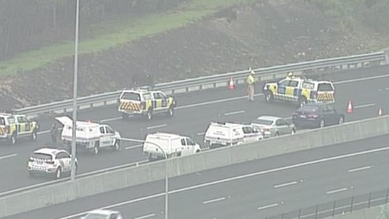 The scene of the police incident on the Logan Motorway on Thursday.