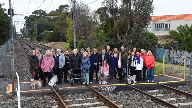 There are no gates or lights at the pedestrian rail crossing at Grenville St. Picture: Josie Hayden