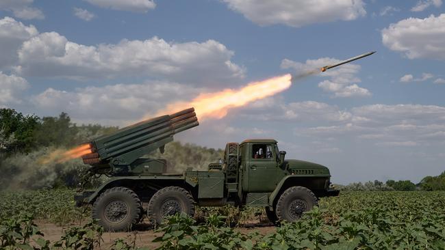 A Ukrainian multiple rocket launcher in Mykolaiv, Ukraine. Picture: Getty Images