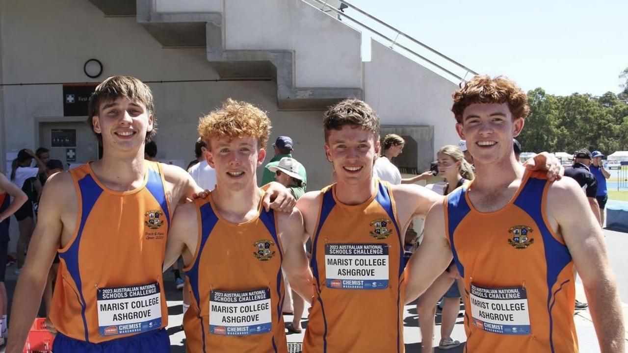 Joel Drew (left) with his Ashgrove track and field mates.