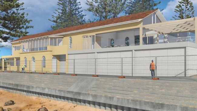 An artist's impression showing a buried seawall that might be built as part of a proposed $7.8 million refurbishment of Newport Surf Club. Picture: Adriano Pupilli Architects