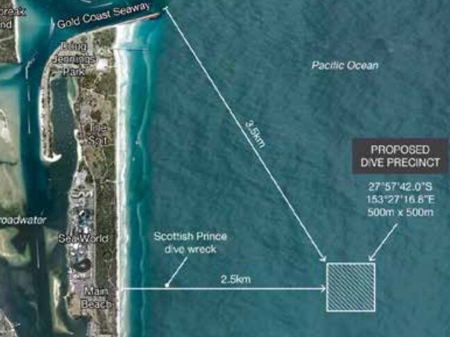 Proposed location for the Gold Coast's world class dive attraction off The Spit.