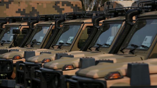 Australian Defence Force G-Wagons ready to roll from Holsworthy Barracks to support bushfire efforts across NSW., in Sydney, Sunday, January 5, 2020. Picture: AAP/Danny Casey