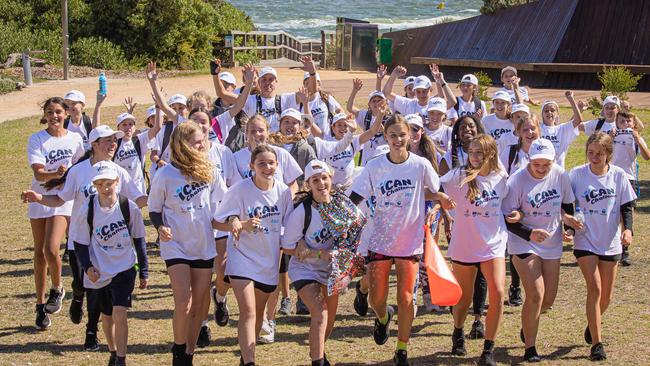 Schoolkids walk from St Kilda to Frankston in a day to raise money for the Good Friday Appeal. Picture: Jason Edwards