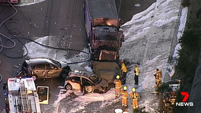 Two people died In a crash on the M1 on Tuesday. Picture: Seven News