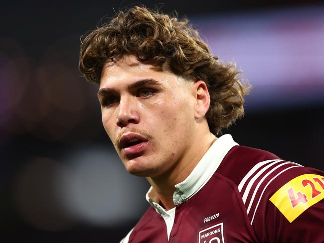 BRISBANE, AUSTRALIA - JULY 17:  Reece Walsh of the Maroons looks on during game three of the 2024 Men's State of Origin series between Queensland Maroons and New South Wales Blues at Suncorp Stadium on July 17, 2024 in Brisbane, Australia. (Photo by Chris Hyde/Getty Images)