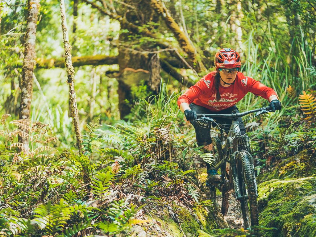 Hobart City Council Mountain Bike images. The heart of the Sterling Valley Track is a short, hard to find section of technical single trail which descends from the flanks of Mt Murchison down into Rosebery.
