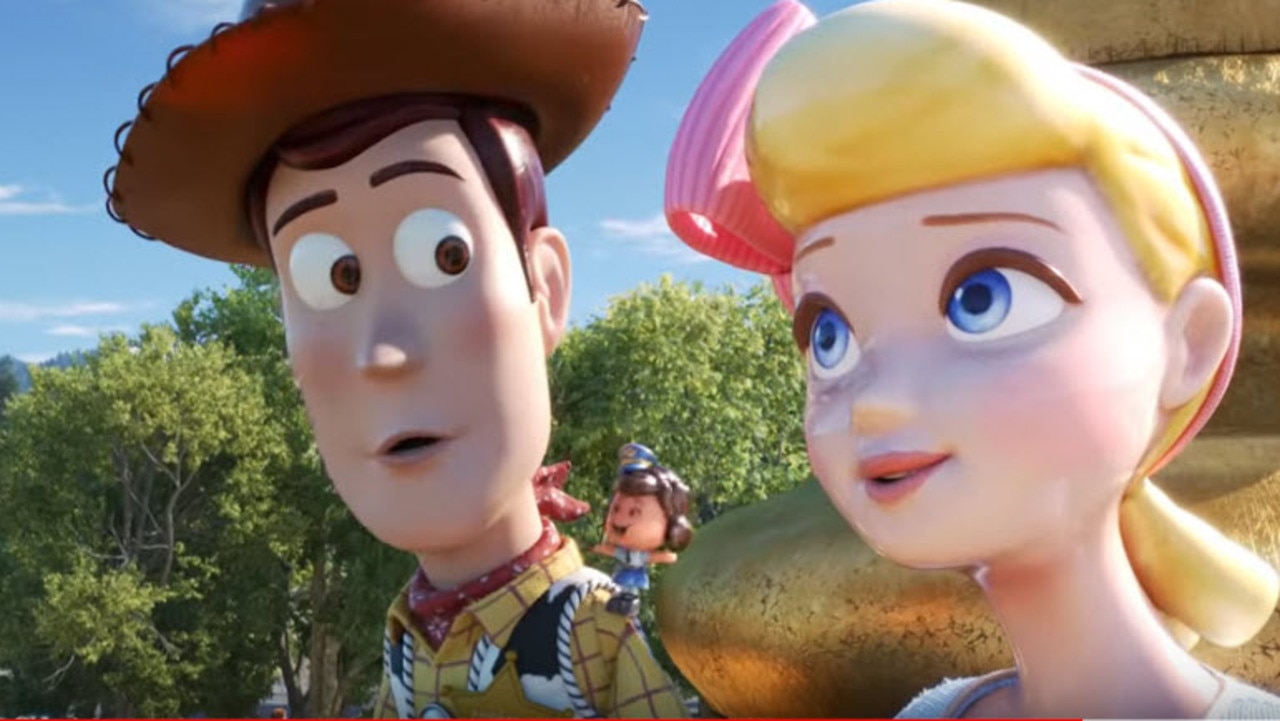 Woody and Bo Peep in Toy Story 4.