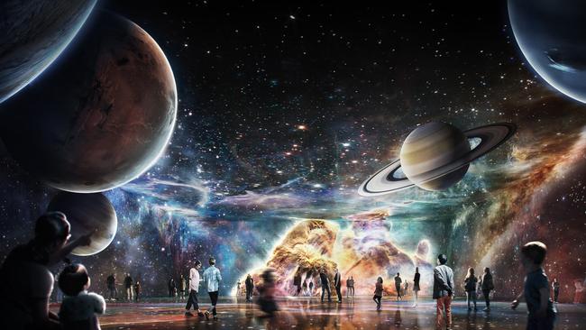 An artist impressions of a solar system exhibition at the Parramatta Powerhouse Museum.