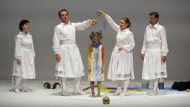 Australian soprano Siobhan Stagg, second from right, with fellow soloists in Romeo Castellucci’s staging of Mozart’s Requiem. Picture: Pascal Victor/ArtComPress.