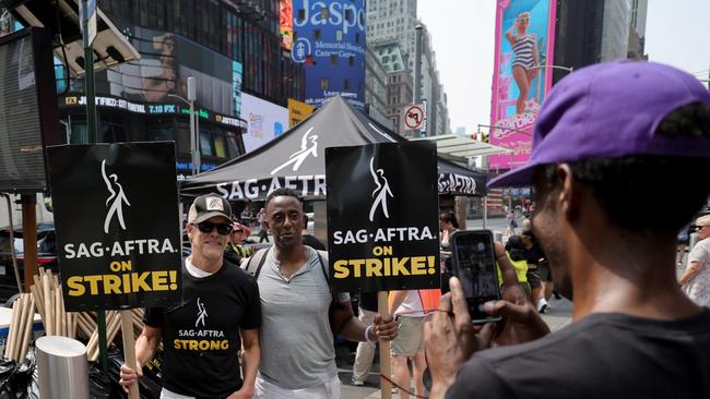 Kevin Bacon has joined more than 160,000 people in New York for the strikes. Picture: Getty Images