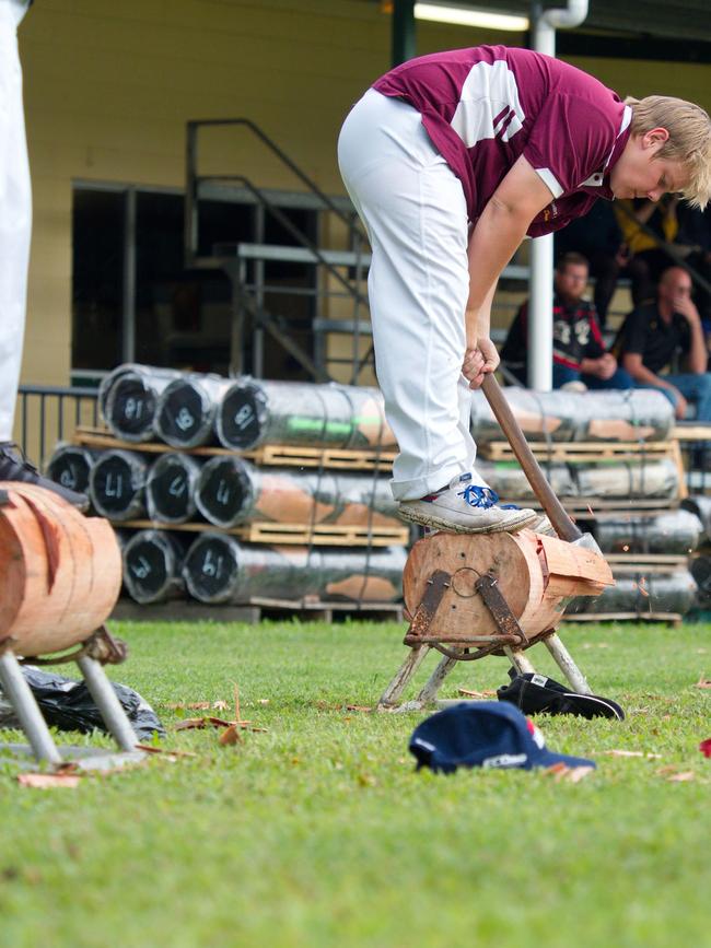 Woodchoppers in action at the Pioneer Valley Show in previous years, including fourth generation axeman Ryan Donnelly. Picture: News Regional Media