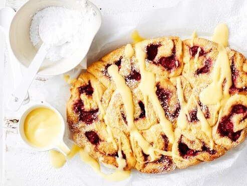 Slow cooker condensed milk and raspberry scrolls.